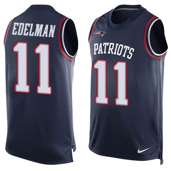 Men's Nike New England Patriots 11 Julian Edelman Limited Navy Blue Player Name & Number Tank Top NFL Jersey