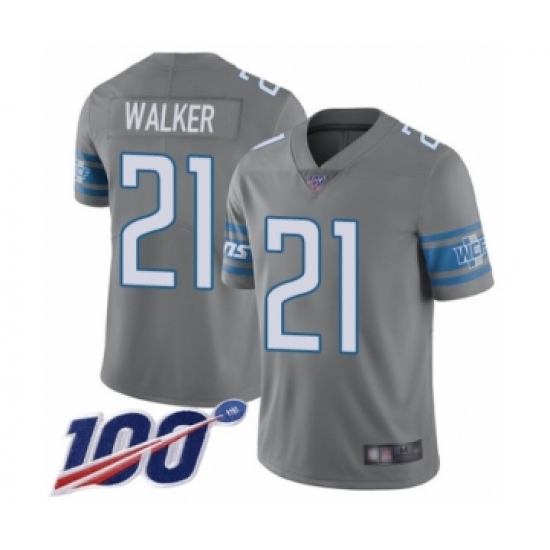 Men's Detroit Lions 21 Tracy Walker Limited Steel Rush Vapor Untouchable 100th Season Football Jersey