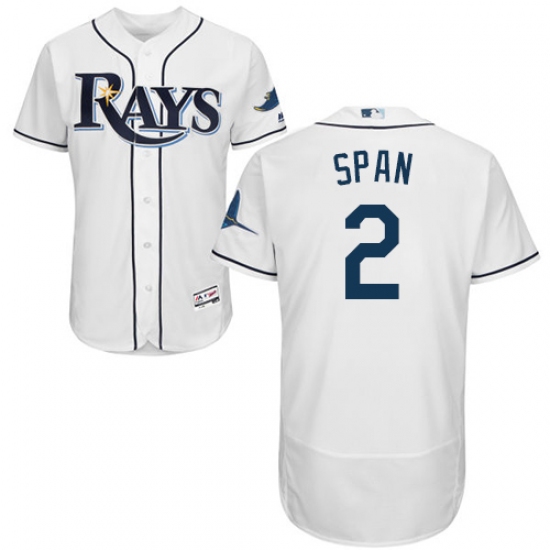 Men's Majestic Tampa Bay Rays 2 Denard Span White Home Flex Base Authentic Collection MLB Jersey