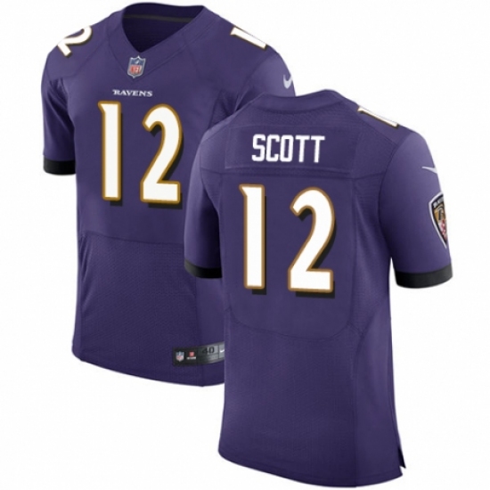 Men's Nike Baltimore Ravens 12 Jaleel Scott Purple Team Color Vapor Untouchable Elite Player NFL Jersey