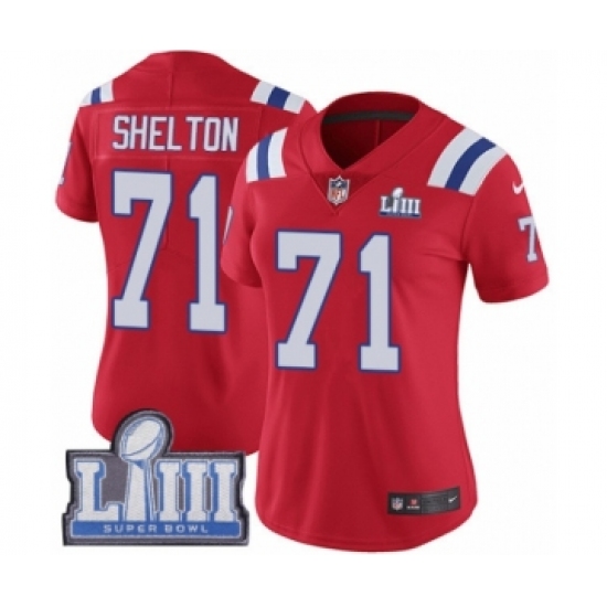 Women's Nike New England Patriots 71 Danny Shelton Red Alternate Vapor Untouchable Limited Player Super Bowl LIII Bound NFL Jersey