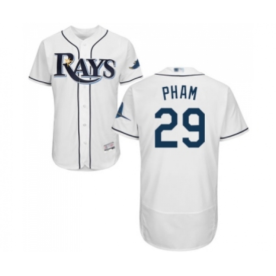 Men's Tampa Bay Rays 29 Tommy Pham Home White Home Flex Base Authentic Collection Baseball Jersey