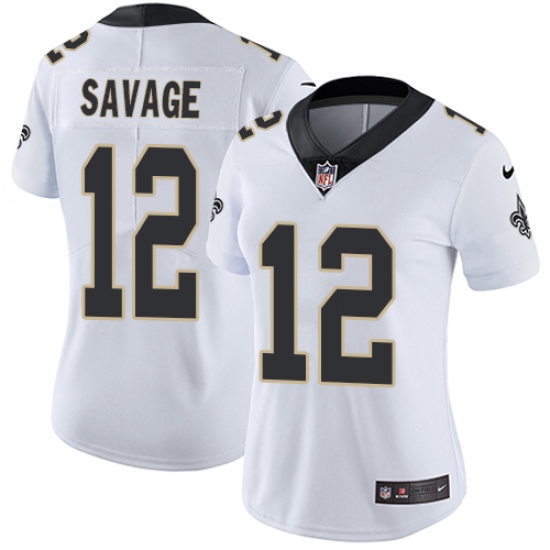 Women's Nike New Orleans Saints 12 Tom Savage White Vapor Untouchable Limited Player NFL Jersey