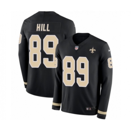 Youth Nike New Orleans Saints 89 Josh Hill Limited Black Therma Long Sleeve NFL Jersey