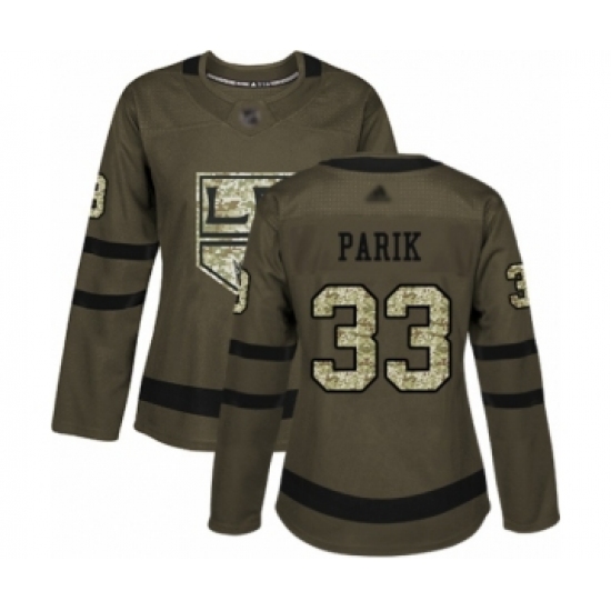 Women's Los Angeles Kings 33 Lukas Parik Authentic Green Salute to Service Hockey Jersey