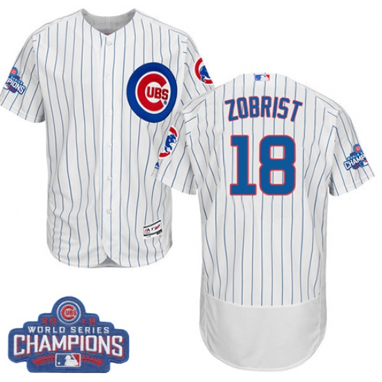 Men's Majestic Chicago Cubs 18 Ben Zobrist White 2016 World Series Champions Flexbase Authentic Collection MLB Jersey