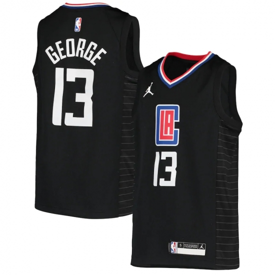 Youth LA Clippers 13 Paul George Jordan Brand Black 2020-21 Swingman Player Jersey