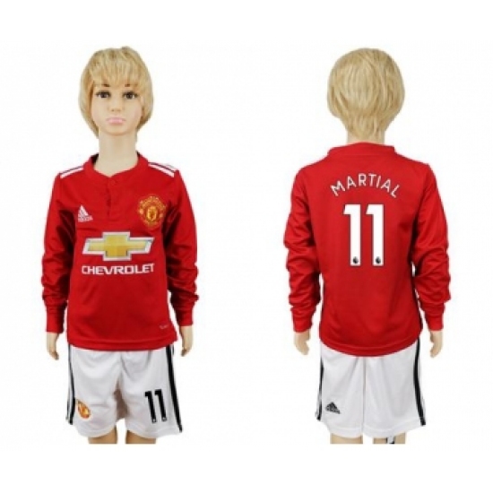 Manchester United 11 Martial Home Long Sleeves Kid Soccer Club Jersey