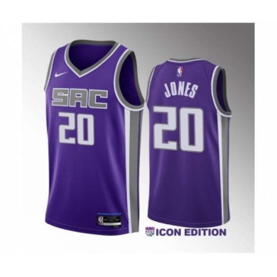 Men's Sacramento Kings 20 Colby Jones Purple 2023 Draft Icon Edition Stitched Jersey