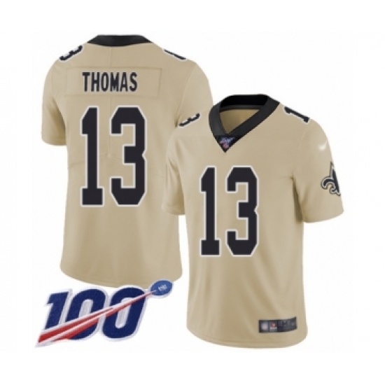 Men's New Orleans Saints 13 Michael Thomas Limited Gold Inverted Legend 100th Season Football Jersey