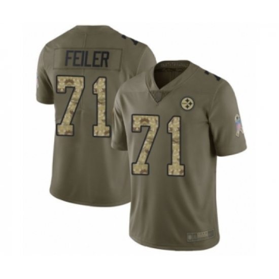 Youth Pittsburgh Steelers 71 Matt Feiler Limited Olive Camo 2017 Salute to Service Football Jersey