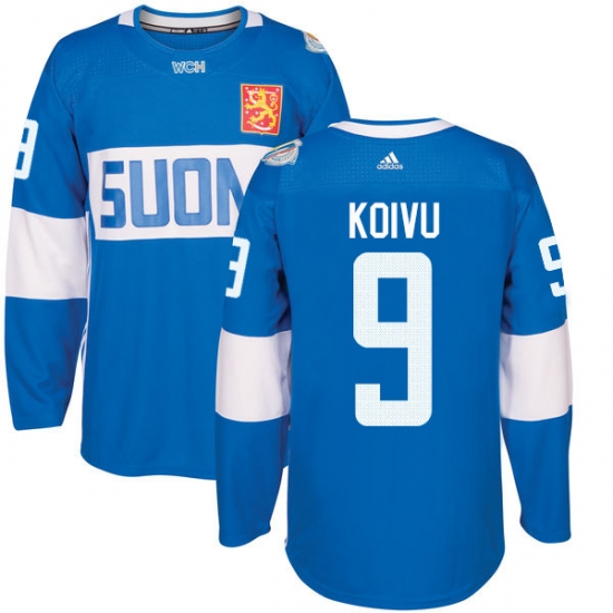 Men's Adidas Team Finland 9 Mikko Koivu Authentic Blue Away 2016 World Cup of Hockey Jersey