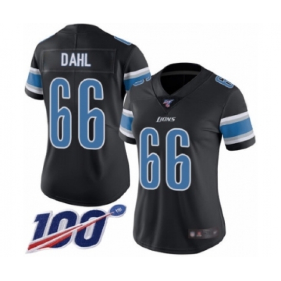 Women's Detroit Lions 66 Joe Dahl Limited Black Rush Vapor Untouchable 100th Season Football Jersey