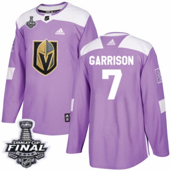 Men's Adidas Vegas Golden Knights 7 Jason Garrison Authentic Purple Fights Cancer Practice 2018 Stanley Cup Final NHL Jersey