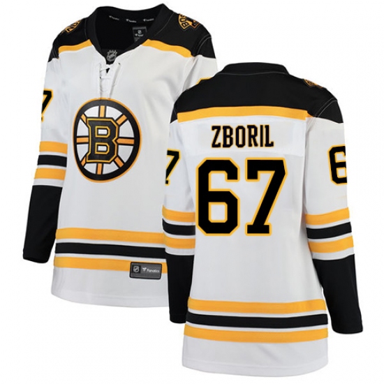 Women's Boston Bruins 67 Jakub Zboril Authentic White Away Fanatics Branded Breakaway NHL Jersey