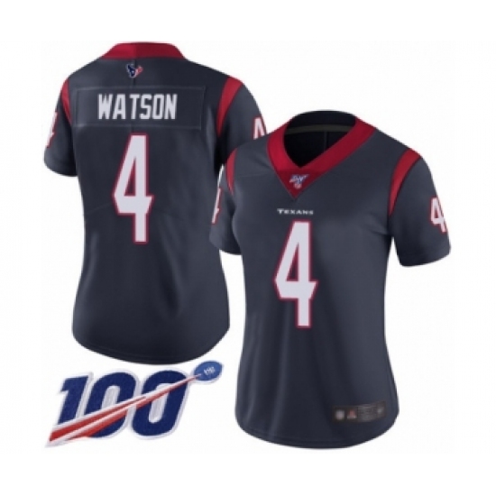 Women's Nike Houston Texans 4 Deshaun Watson Navy Blue Team Color Vapor Untouchable Limited Player 100th Season NFL Jersey