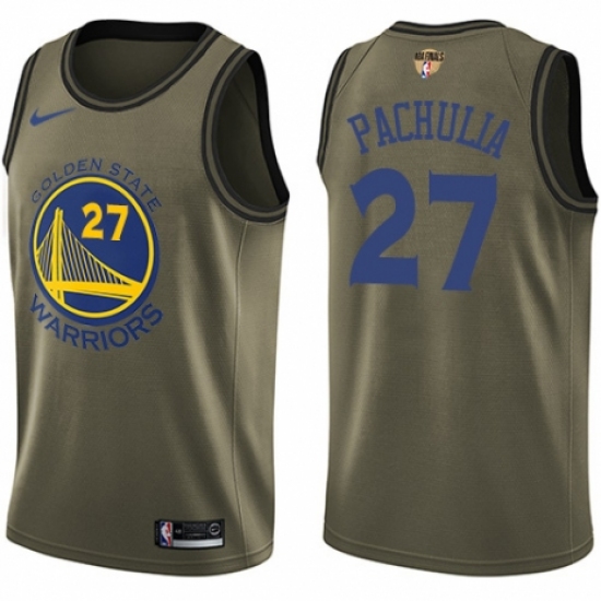 Men's Nike Golden State Warriors 27 Zaza Pachulia Swingman Green Salute to Service 2018 NBA Finals Bound NBA Jersey