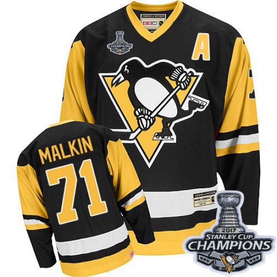 Men's CCM Pittsburgh Penguins 71 Evgeni Malkin Authentic Black Throwback 2017 Stanley Cup Champions NHL Jersey