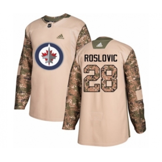 Men's Adidas Winnipeg Jets 28 Jack Roslovic Authentic Camo Veterans Day Practice NHL Jersey