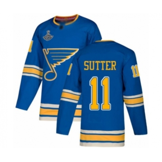 Men's St. Louis Blues 11 Brian Sutter Authentic Navy Blue Alternate 2019 Stanley Cup Champions Hockey Jersey