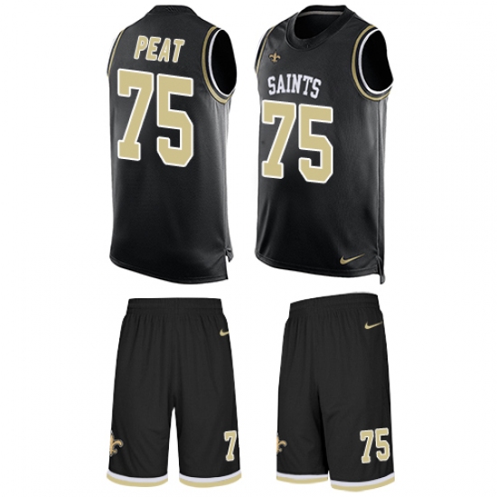 Men's Nike New Orleans Saints 75 Andrus Peat Limited Black Tank Top Suit NFL Jersey