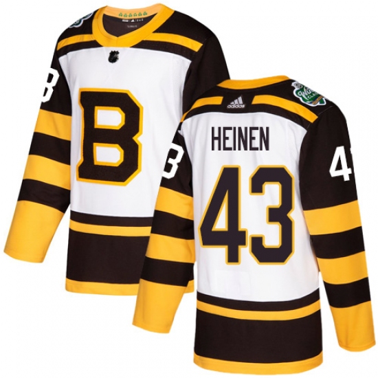 Youth Adidas Boston Bruins 43 Danton Heinen Authentic White 2019 Winter Classic NHL Jersey