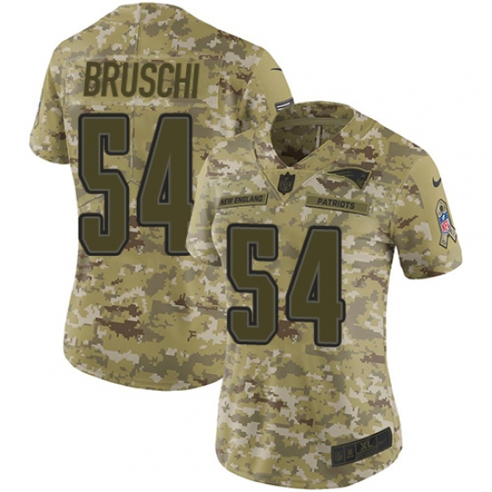 Women's Nike New England Patriots 54 Tedy Bruschi Limited Camo 2018 Salute to Service NFL Jersey