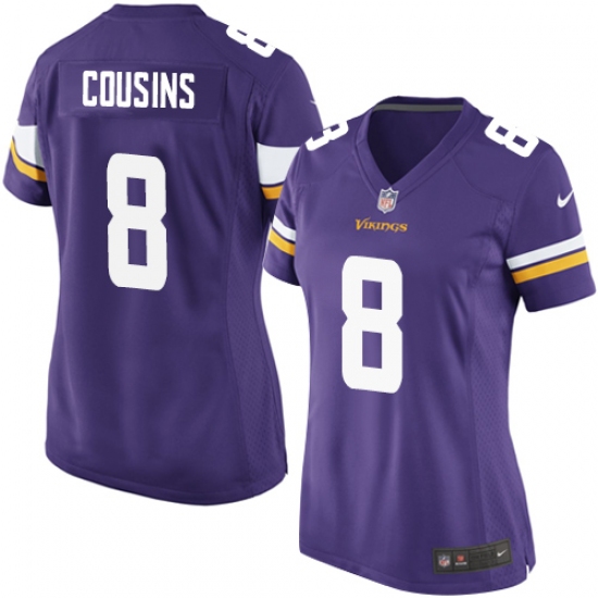 Women's Nike Minnesota Vikings 8 Kirk Cousins Game Purple Team Color NFL Jersey