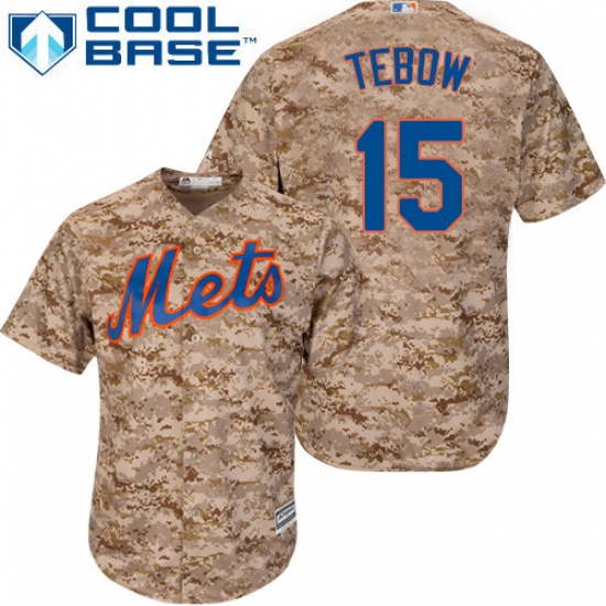 Men's Majestic New York Mets 15 Tim Tebow Authentic Camo Alternate Cool Base MLB Jersey