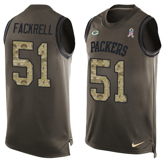 Men's Nike Green Bay Packers 51 Kyler Fackrell Limited Green Salute to Service Tank Top NFL Jersey