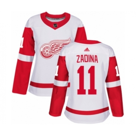 Women's Adidas Detroit Red Wings 11 Filip Zadina Authentic White Away NHL Jersey