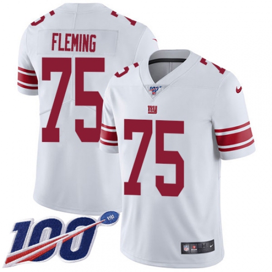 Youth New York Giants 75 Cameron Fleming White Stitched 100th Season Vapor Untouchable Limited Jersey