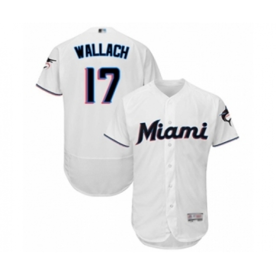 Men's Miami Marlins 17 Chad Wallach White Home Flex Base Authentic Collection Baseball Player Jersey