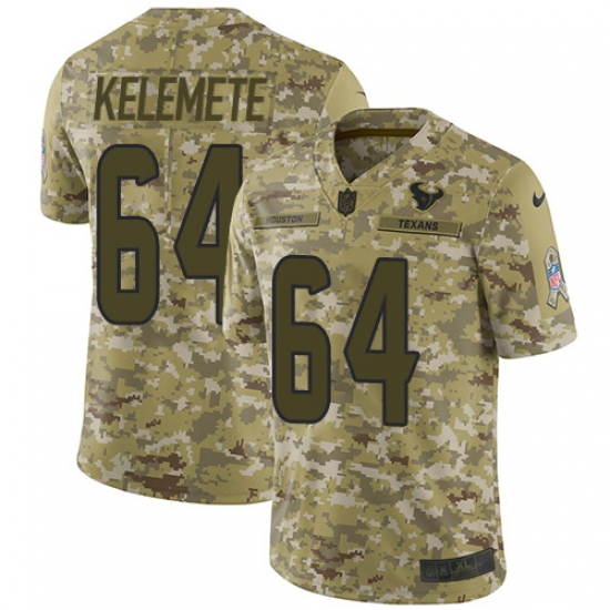 Men's Nike Houston Texans 64 Senio Kelemete Limited Camo 2018 Salute to Service NFL Jersey