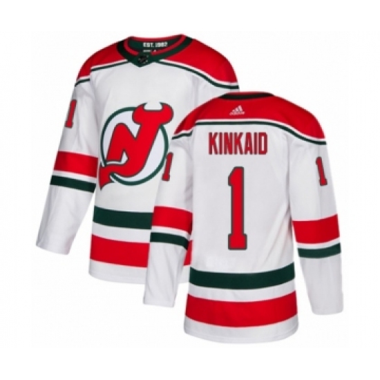 Men's Adidas New Jersey Devils 1 Keith Kinkaid Authentic White Alternate NHL Jersey
