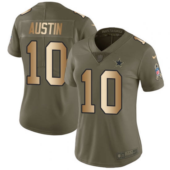 Women's Nike Dallas Cowboys 10 Tavon Austin Limited Olive Gold 2017 Salute to Service NFL Jersey