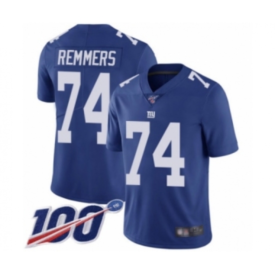 Youth New York Giants 74 Mike Remmers Royal Blue Team Color Vapor Untouchable Limited Player 100th Season Football Jersey