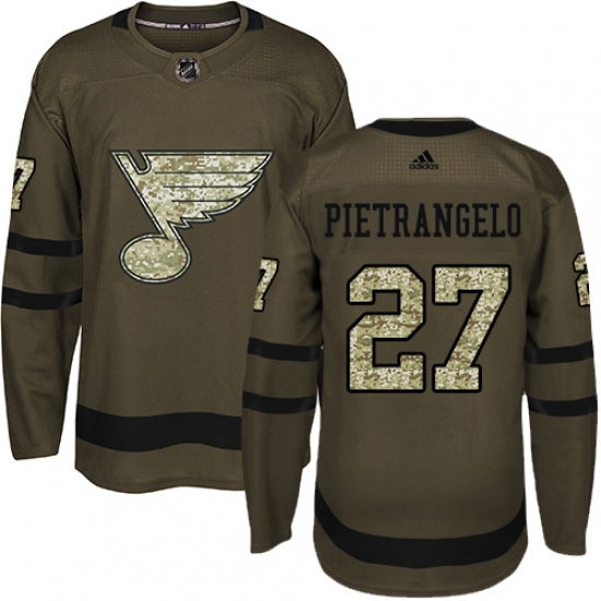 Youth Adidas St. Louis Blues 27 Alex Pietrangelo Premier Green Salute to Service NHL Jersey