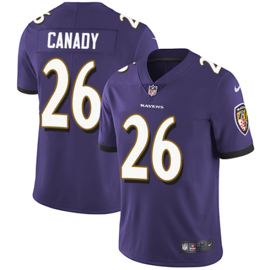 Men's Nike Baltimore Ravens 26 Maurice Canady Purple Team Color Vapor Untouchable Limited Player NFL Jersey