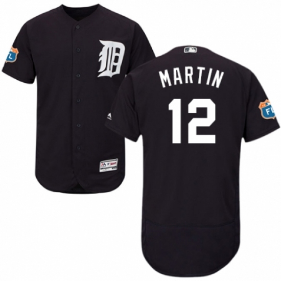 Men's Majestic Detroit Tigers 12 Leonys Martin Navy Blue Alternate Flex Base Authentic Collection MLB Jersey