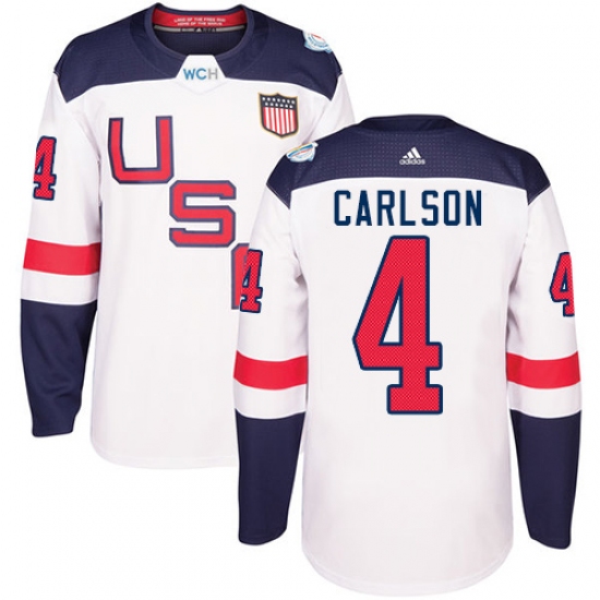 Men's Adidas Team USA 4 John Carlson Authentic White Home 2016 World Cup Ice Hockey Jersey