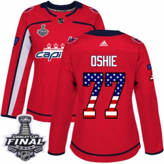Women's Adidas Washington Capitals 77 T.J. Oshie Authentic Red USA Flag Fashion 2018 Stanley Cup Final NHL Jersey