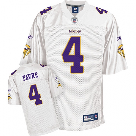 Reebok Minnesota Vikings 4 Brett Favre All White Replica Throwback NFL Jersey