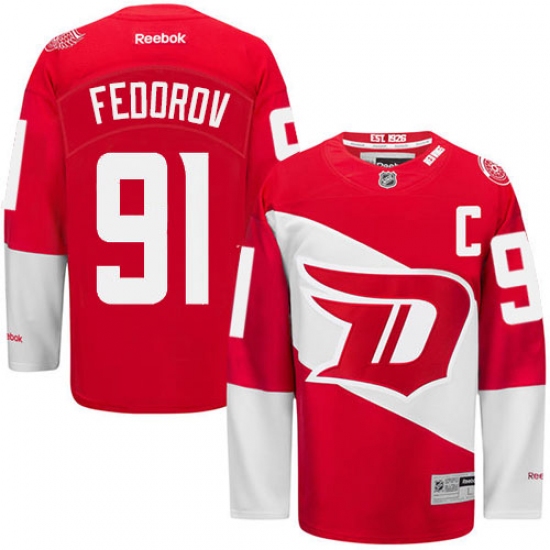 Men's Reebok Detroit Red Wings 91 Sergei Fedorov Premier Red 2016 Stadium Series NHL Jersey