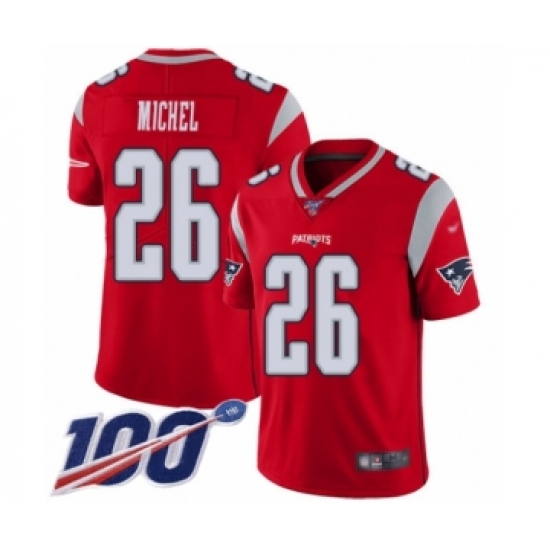 Men's New England Patriots 26 Sony Michel Limited Red Inverted Legend 100th Season Football Jersey