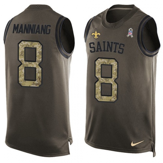 Men's Nike New Orleans Saints 8 Archie Manning Limited Green Salute to Service Tank Top NFL Jersey