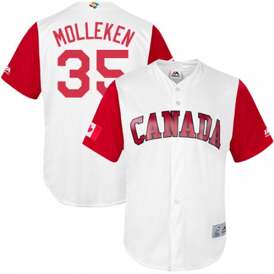 Men's Canada Baseball Majestic 35 Dustin Molleken White 2017 World Baseball Classic Replica Team Jersey