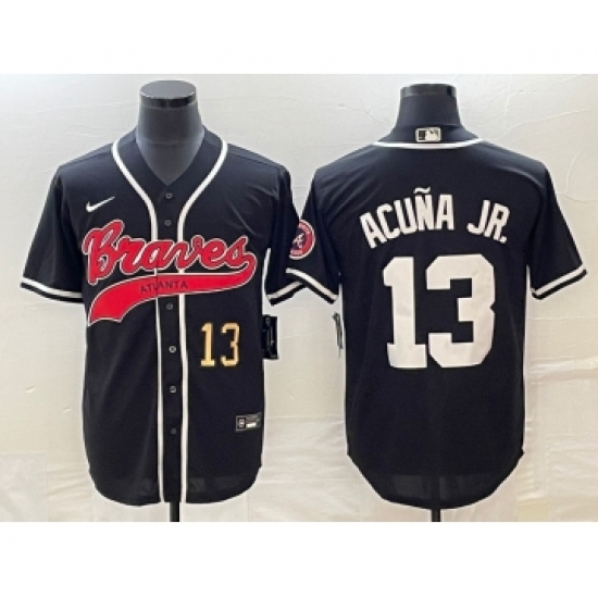 Men's Atlanta Braves 13 Ronald Acuna Jr Number Black Cool Base Stitched Baseball Jersey