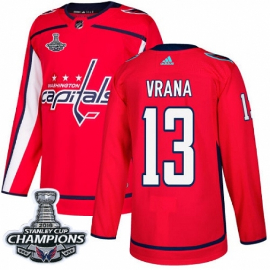 Youth Adidas Washington Capitals 13 Jakub Vrana Authentic Red Home 2018 Stanley Cup Final Champions NHL Jersey