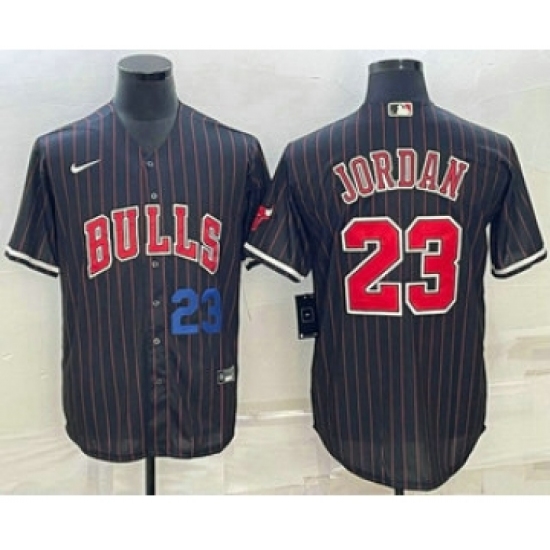 Mens Chicago Bulls 23 Michael Jordan Number Black With Cool Base Stitched Baseball Jersey